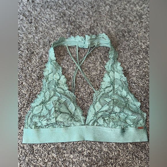 Victoria’s Secret PINK! Sage Green Lace Floral Halter Bralette Size Medium - Picture 1 of 9